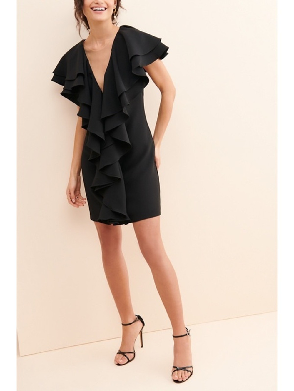 ZETA Anthropologie Lia Ruffle Black Mini Dress